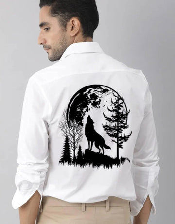 Men Regular Fit Wolf & Tree Printed Casual Shirt