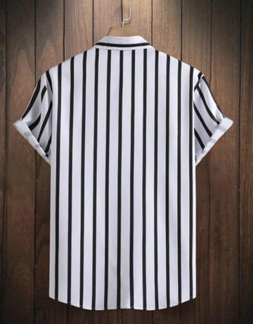 Men Regular Fit Striped Curved Collar Casual Shirt