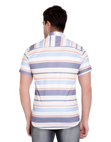Men Regular Fit Striped Ribbed Collar Casual Shirt