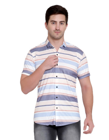 Men Regular Fit Striped Ribbed Collar Casual Shirt