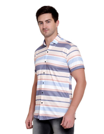 Men Regular Fit Striped Ribbed Collar Casual Shirt