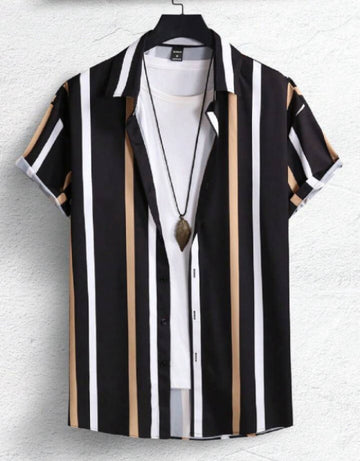 Men Regular Fit Striped Spread Collar Casual Shirt