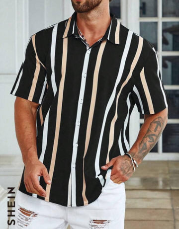 Men Regular Fit Striped Spread Collar Casual Shirt