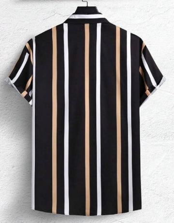 Men Regular Fit Striped Spread Collar Casual Shirt