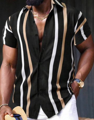 Men Regular Fit Striped Spread Collar Casual Shirt