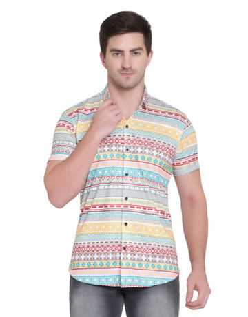 Men Regular, Super Slim Fit Printed Cut Away Collar Casual Shirt