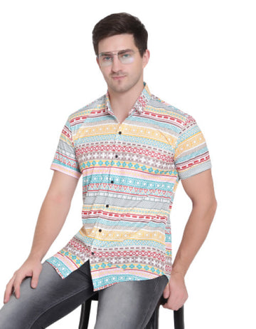 Men Regular, Super Slim Fit Printed Cut Away Collar Casual Shirt
