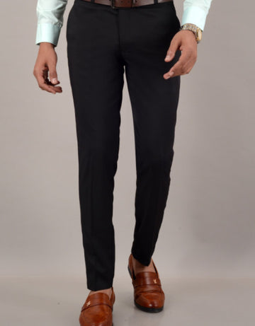 Men Slim Fit Black Cotton Blend Trousers