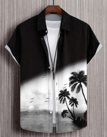 Men Slim Fit Printed Cut Away Collar Casual Shirt