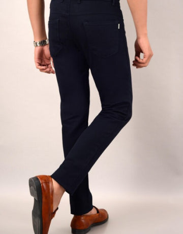 Men's Casual Cotton Slim Fit Chinos Pant - Navy Blue