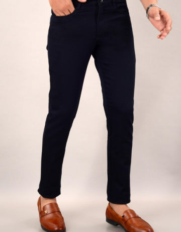 Men's Casual Cotton Slim Fit Chinos Pant - Navy Blue