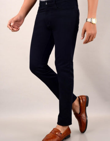 Men's Casual Cotton Slim Fit Chinos Pant - Navy Blue