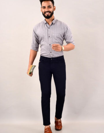 Men's Casual Cotton Slim Fit Chinos Pant - Navy Blue