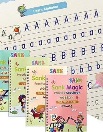 🔷Original SANK MAGIC BOOK 10 REFILL 1 pen GRIP 🌈   /  KIDS learning BOOK /shank magic book, Sank magic practice book ( 4 book + 10 refill + 1 pen + 1 grip)