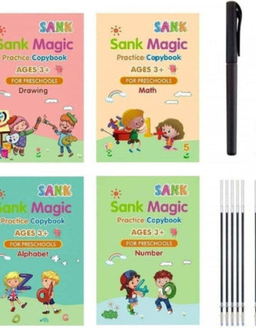 🔷Original SANK MAGIC BOOK 10 REFILL 1 pen GRIP 🌈   /  KIDS learning BOOK /shank magic book, Sank magic practice book ( 4 book + 10 refill + 1 pen + 1 grip)