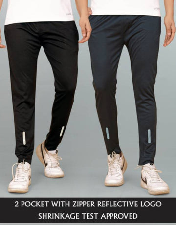 Pack of 2 Men Solid Black, Grey Track Pants
