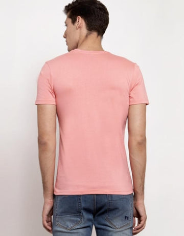 Pink Mens Yellow Cotton Printed T Shirt, Round Neck