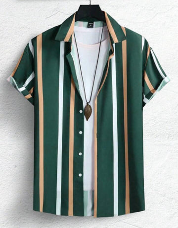 Regular Fit Striped Ribbed Collar Casual Shirt