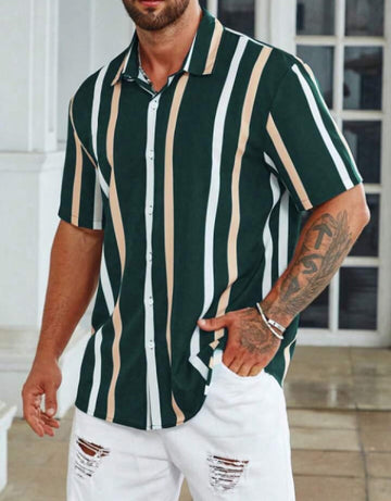 Regular Fit Striped Ribbed Collar Casual Shirt