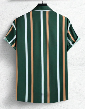 Regular Fit Striped Ribbed Collar Casual Shirt