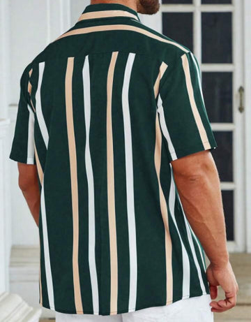 Regular Fit Striped Ribbed Collar Casual Shirt