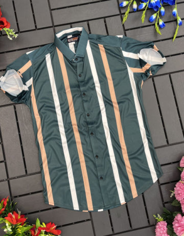 Regular Fit Striped Ribbed Collar Casual Shirt