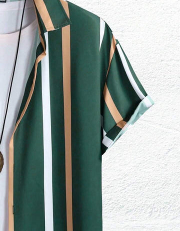 Regular Fit Striped Ribbed Collar Casual Shirt