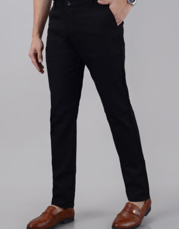 Men's Slim Fit Cotton Stretchable Trousers - Black (30,32,34,36,38,40,42)