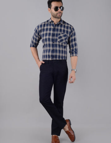 Men's Slim Fit Cotton Stretchable Trousers - Blue (SIZE- 30,32,34,36,38,40,42)