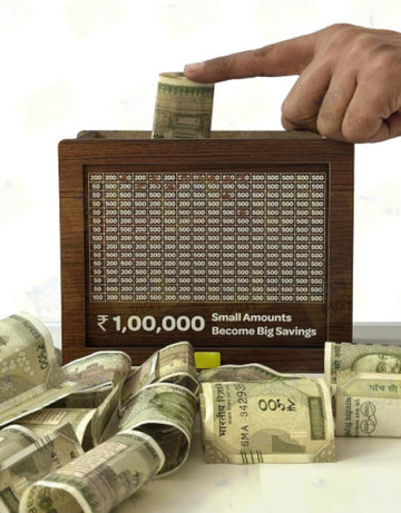 Wooden Money Piggy Bank, Money Saving Box, Gullak Rs.10000 Goal Tracker